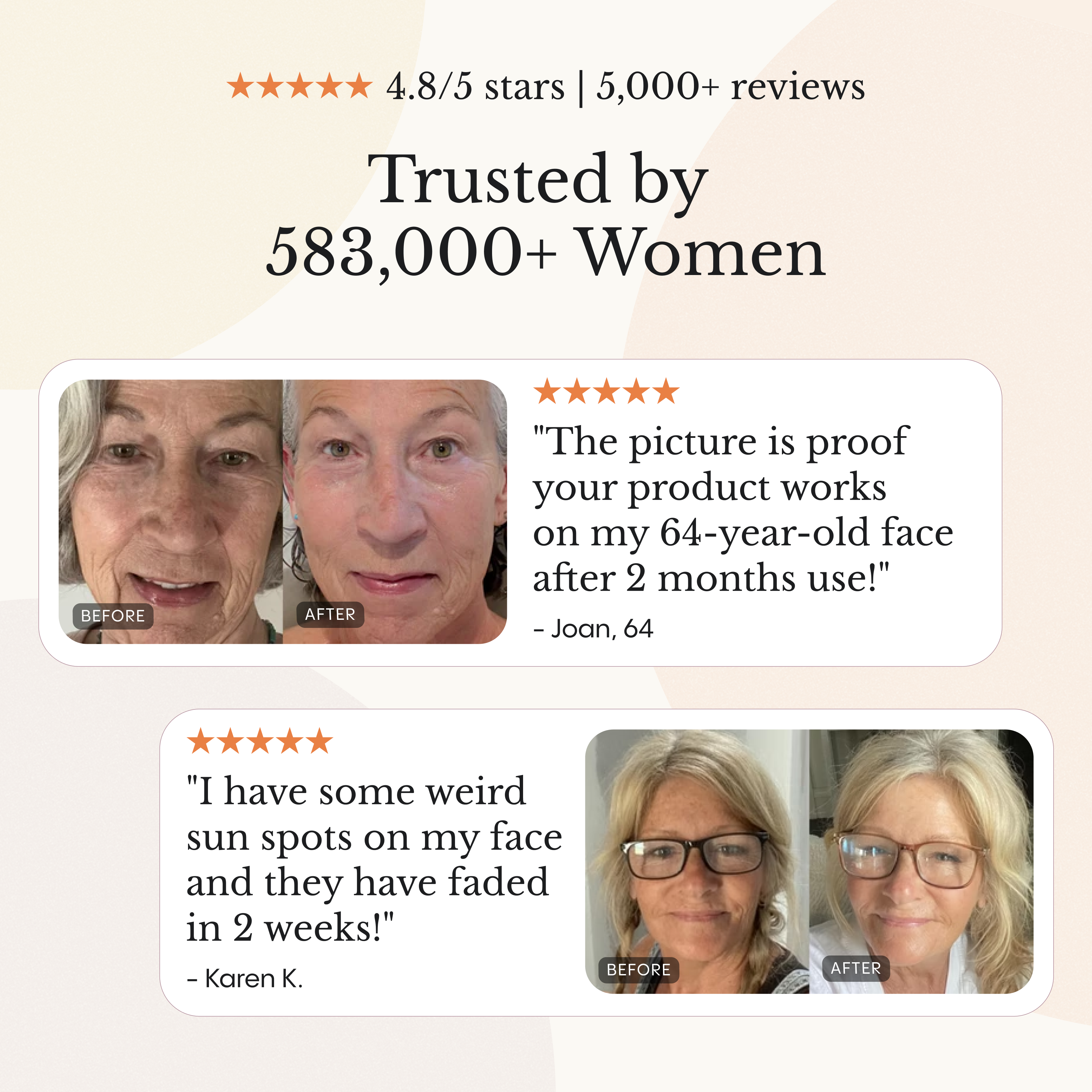 Frøya Organics Complete Mature Skin System — star rating and two customer testimonials